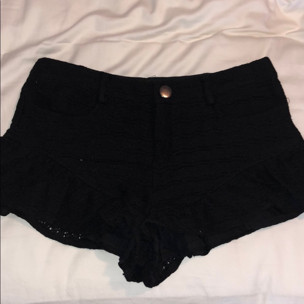 LF lace black shorts with ruffle detail